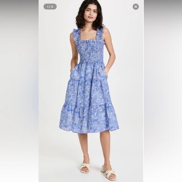 Amanda Uprichard Adelene Midi Dress in Chalet Size S blue white SW - Picture 5 of 15